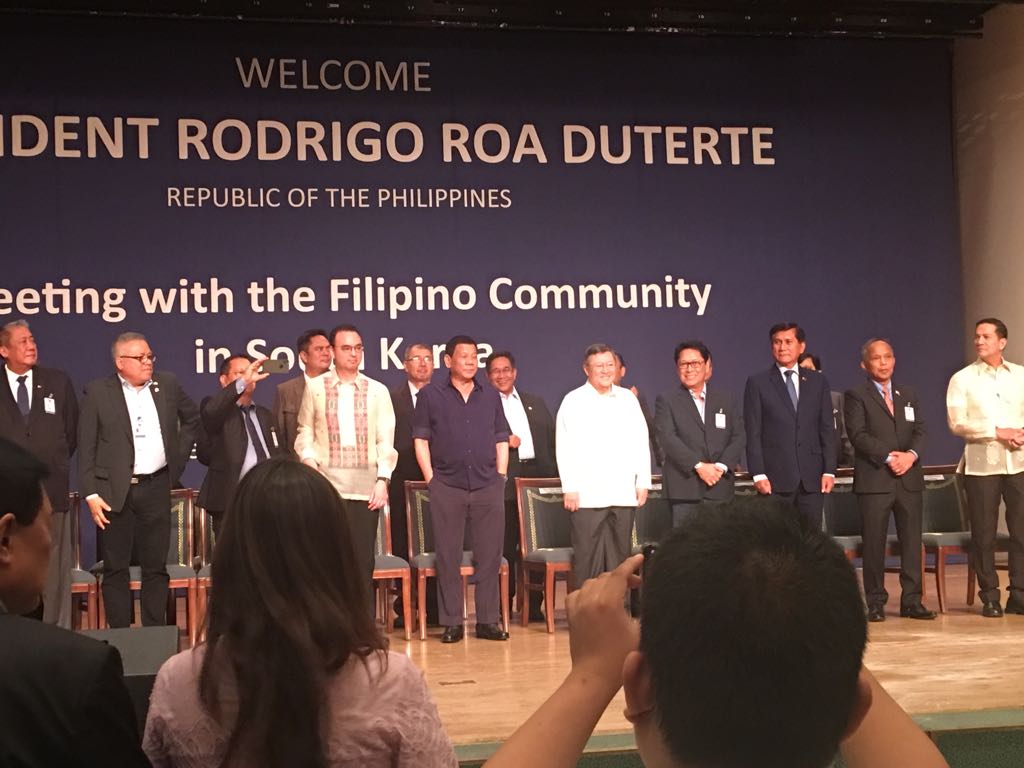 Energy Secretary Alfonso G. Cusi joins President Rodrigo R. Duterte and Cabinet Members in a meeting with the Filipino community in South Korea on 3 June 2018.