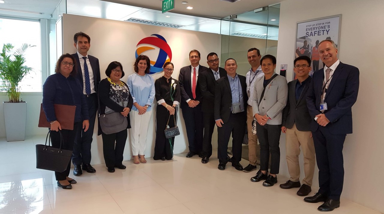 MEETING WITH TOTAL: The DOE Delegation meets with officials from oil firm TOTAL to provide technical updates on SC56 and promote the Philippine Conventional Energy Contracting Program.  (L-R)  DOE-Energy Cooperation and Coordination Division Chief Lilian C. Fernandez; Total Philippines Gen. Manager Mark Been, DOE-Energy Resource Development Bureau OIC-Dir. Melita V.  Obillo; Total E&P Asia Pacific Pte. Ltd. VP for Exploration and Production Anne-Sophie Vervial; DOE-ASec. Caron Aicitel E. Lascano; Total E&P 