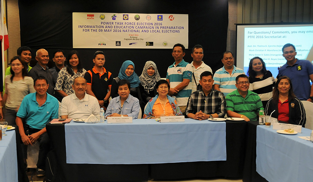 Energy Secretary Zenaida Y. Monsada, and USec. Mylene C. Capongcol (center) together with power stakeholders (i.e., Distribution Utilities, Generation Companies, National Grid Corporation of the Philippines, National Power Corporation-Mindanao Generation, National Transmission Corporation, Philippine Electricity Market Corporation and Power Sector Assets & Liabilities Management Corporation ) during the Power Task Force Election 2016 information, education and communications campaign in preparation for the