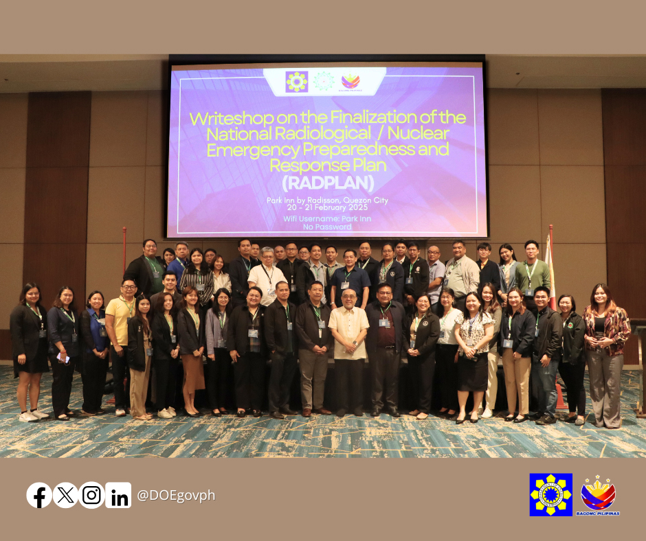 The participants gather for a group photo during the Writeshop on the Finalization of the National Nuclear and Radiological Emergency Preparedness and Response Plan (RADPLAN), held in Quezon City on 20 - 21 February 2025.