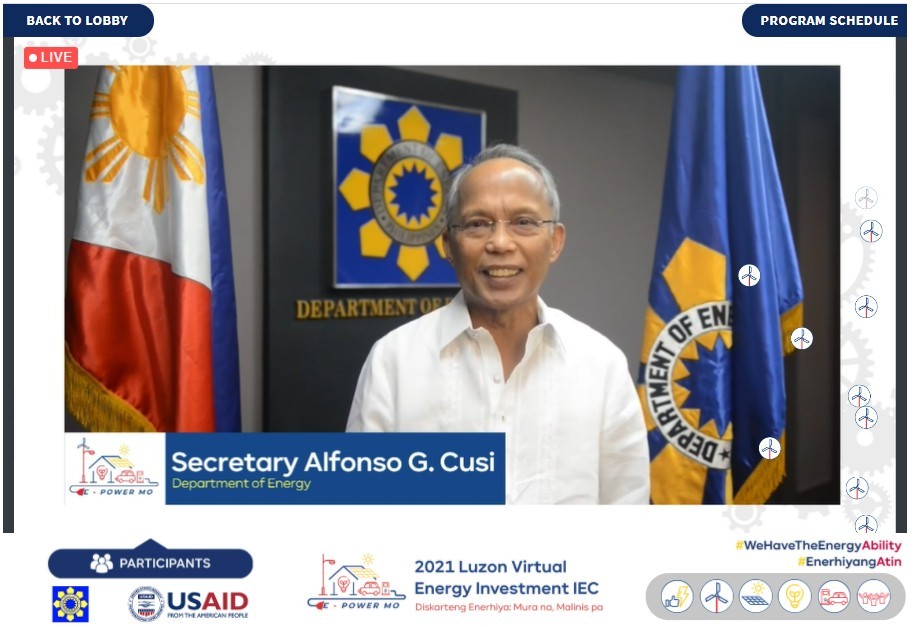 DISKARTENG ENERHIYA: Energy Secretary Alfonso G. Cusi Secretary Cusi delivered the keynote message for the 2021 Luzon Virtual Energy Investment IEC with full optimism, as he looked forward for fruitful discussions among the participants. "We have prepared our program with the primary objective of knowledge enrichment and triggering everyone’s active participation. Together, we could help make the Philippines more competitive in the New Normal," Secretary Cusi said. The IEC aims to update energy stakehol