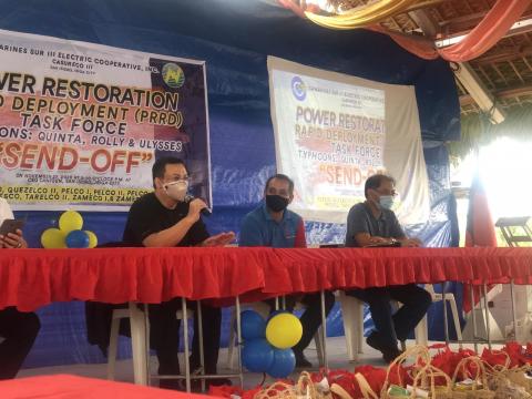 MISSION ACCOMPLISHED: During Camarines Sur 3 Electric Cooperative's (CASURECO III) send-off ceremony for the Task Force Kapatid linemen contingent, Undersecretary Felix William Fuentebella reminded everyone about their mission to restore power as soon as possible.   "You are like soldiers, armed with your tools, working cohesively to accomplish daily tasks selflessly," Undersecretary Fuentebella said.
